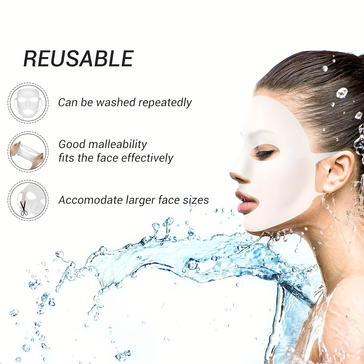 1 Reusable Silicone Facial Mask Cover for Moisturizing and Preventing Evaporation