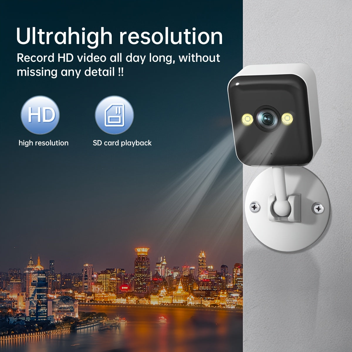 Wireless Security Camera offers Full-Color Night Vision in 1080P HD, Two-Way Audio, and Motion Detection. USB Powered, with Built-in WiFi & App Support. Includes AP Hotspot for use without Internet connection.