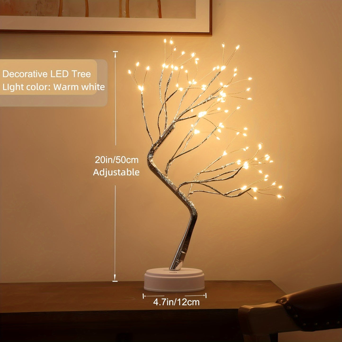 20" LED Bonsai Tree Lamp with 108 Lights for Night Light, Home Decor, Christmas & Parties, USB Powered - Single Pack