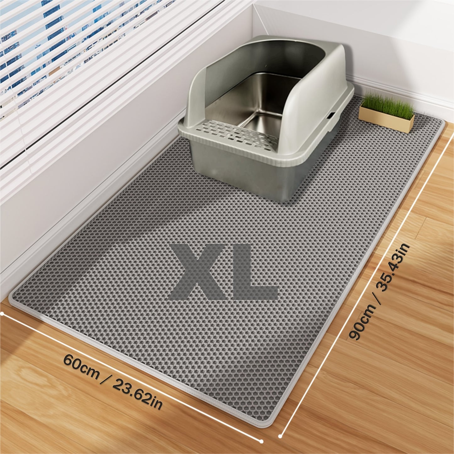 Large cat litter mat made of EVA material prevents spills and leaks, containing litter. Non-slip, washable, waterproof, and odor-resistant. Ideal for litter boxes and protecting pet items.