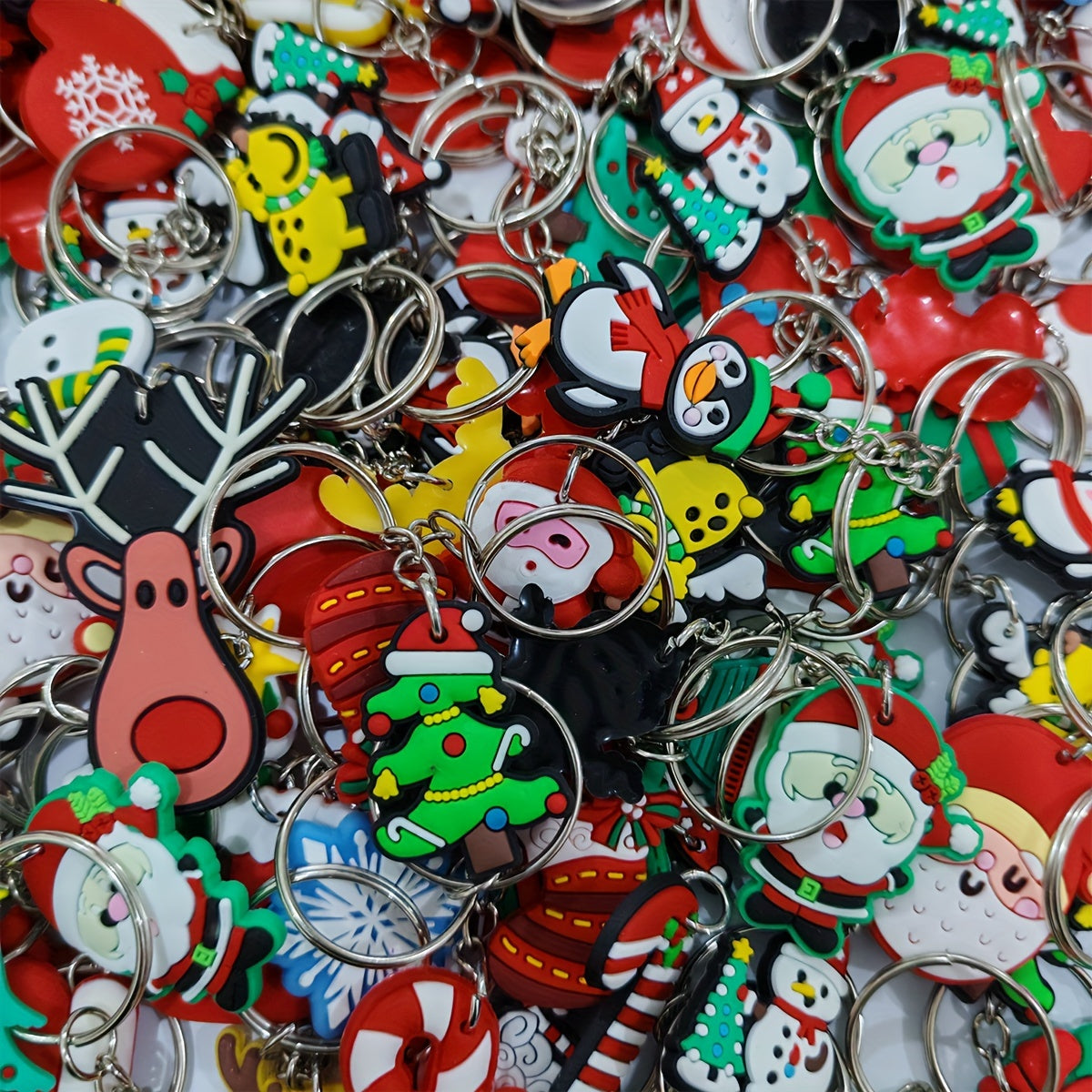 Top Pick: Set of 30 Cartoon Christmas Keychains with Various Designs, PVC Material, Round Clasp - Perfect for Party Favors and Back-to-School Gifts, Assorted Styles, Great for Christmas Parties