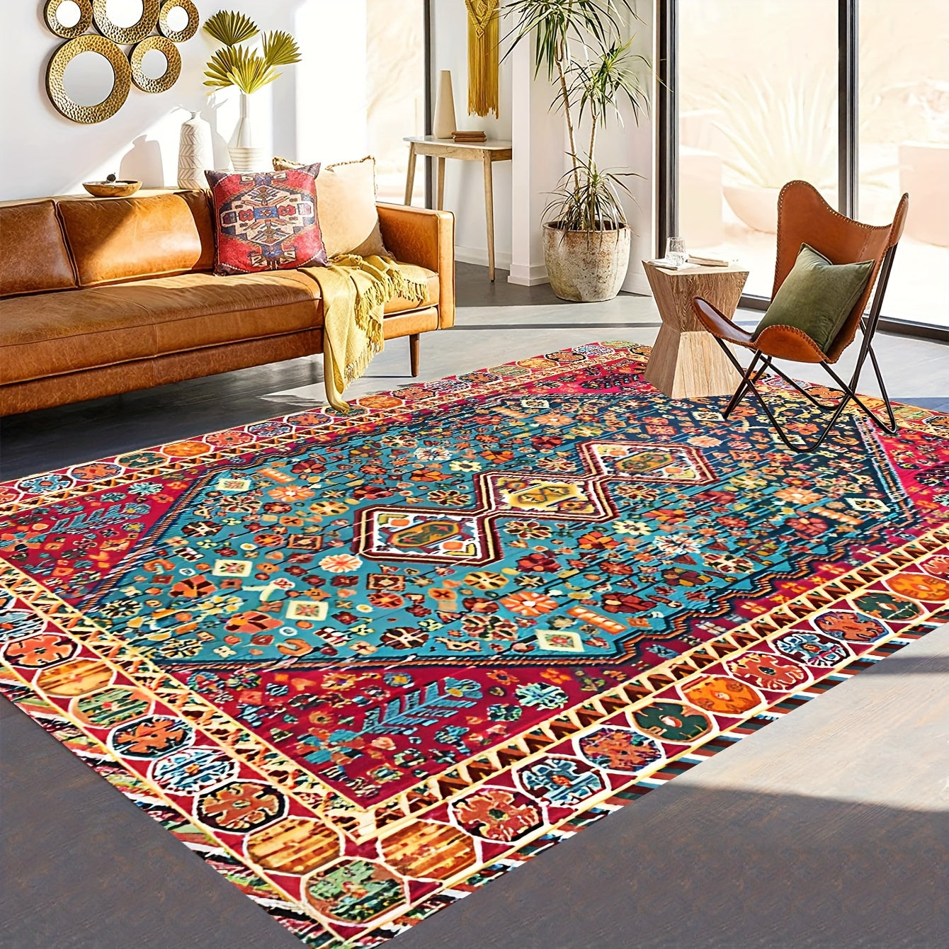 Persian-inspired area rug with Bohemian chic design - Easy to clean, durable, perfect for living room and bedroom styling