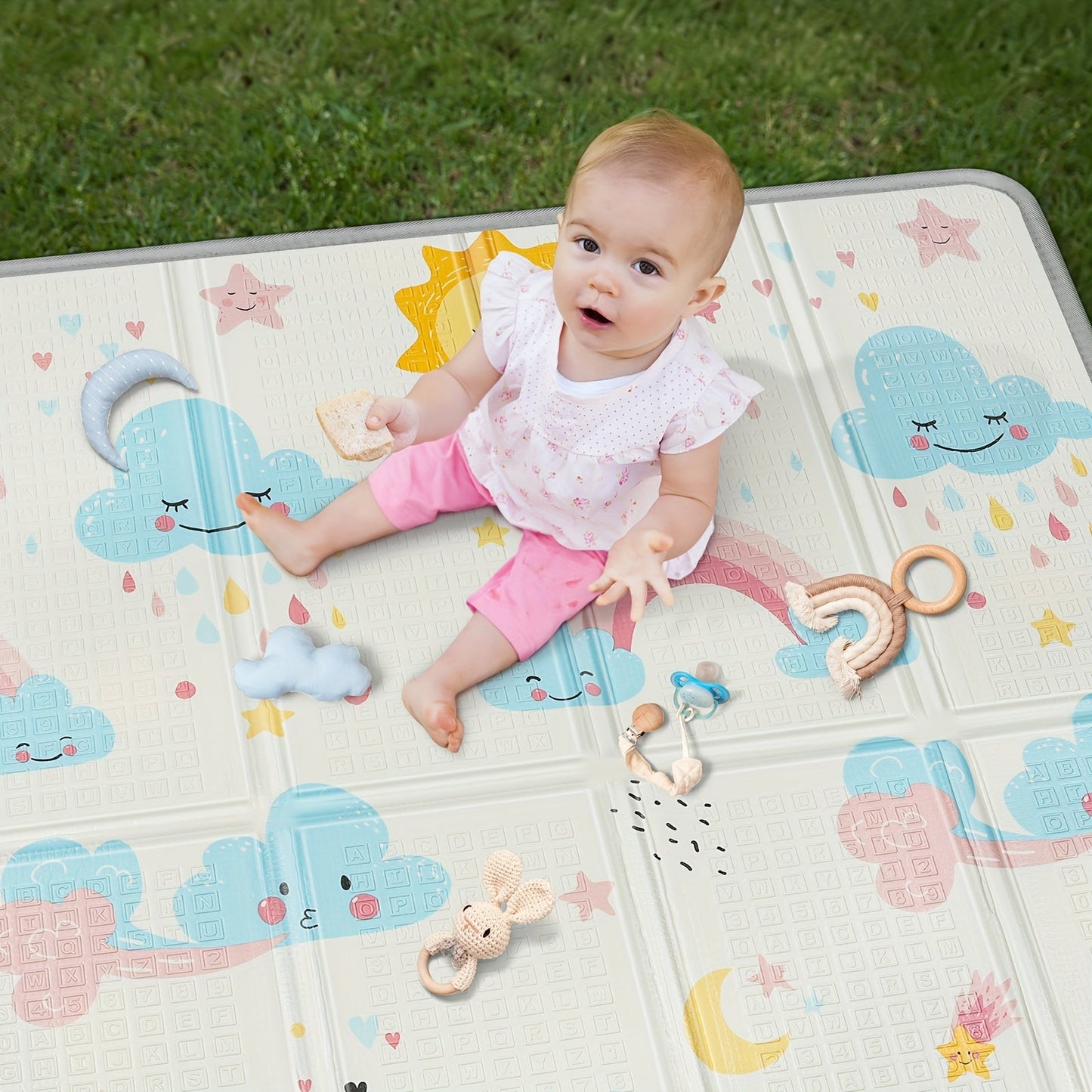 1 piece Play Mat measuring 127.0 x 127.0 cm and 1.52 cm thick. This reversible mat features a waterproof PE surface and is easily foldable. With a double-sided design featuring both Zoo and Geometric patterns, this safe foam playmat is ideal for