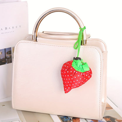 Strawberry Delight Foldable Tote Bag: Durable polyester, fashionable design for women & girls. Reusable, portable, everyday style with adorable strawberry motif - ideal gift for little