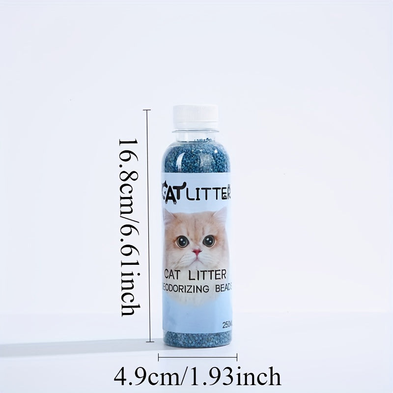 Plant-based pet deodorizing beads with fresh scent for litter boxes, eliminates odors and keeps pet's environment clean and fragrant.