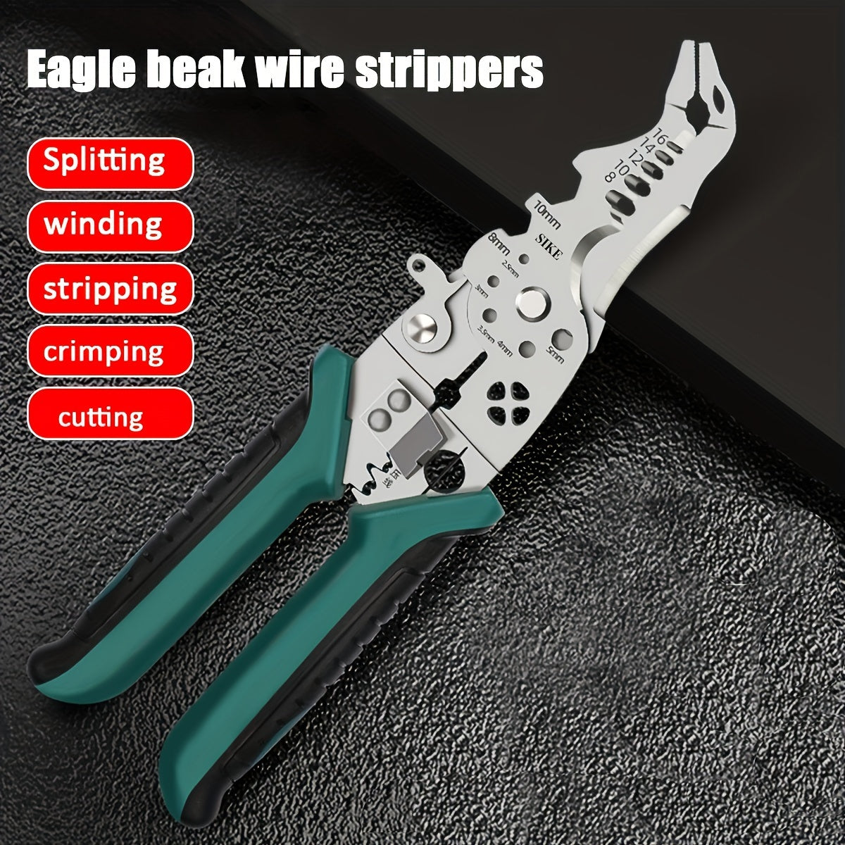 1pc Industrial Grade Wire Stripper for cutting, crimping, holding, and stripping wire.