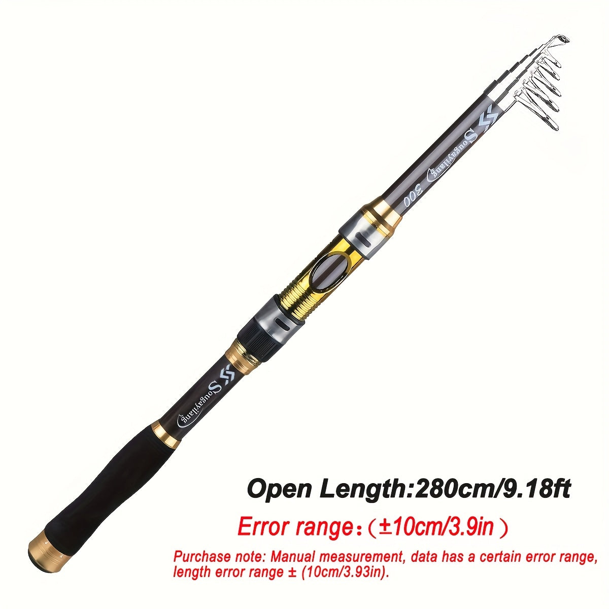 Sougayilang Telescopic Spinning Fishing Rod, 207.87cm to 294.74cm, Golden Carbon Fiber, Medium Action, Freshwater & Saltwater.