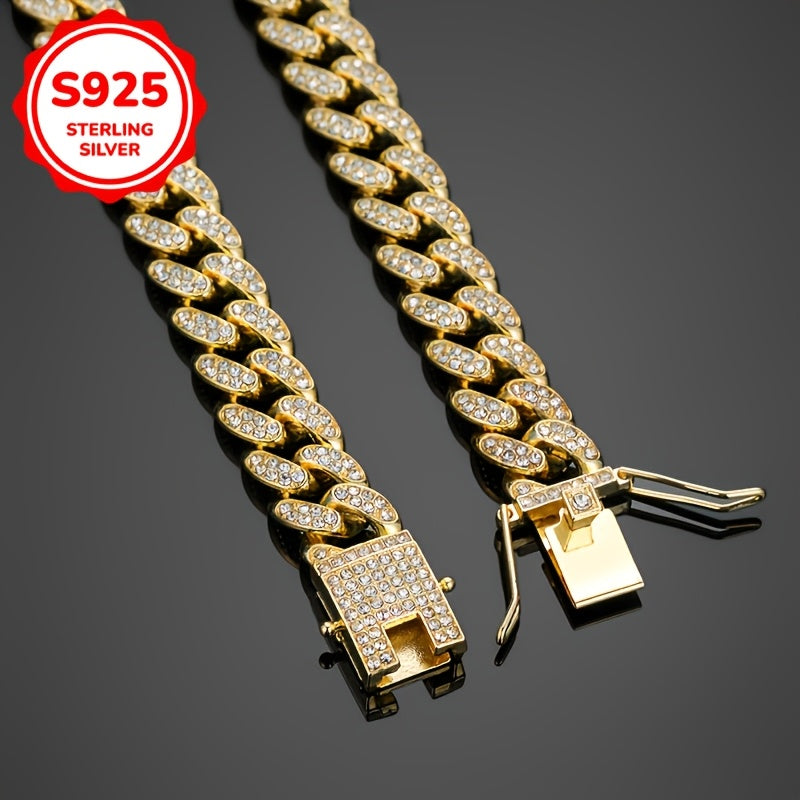 Get your hands on this stylish Retro Hip-Hop Cuban Chain Bracelet featuring Synthetic Zirconia, made with 925 Sterling Silver and weighing 12g. This statement piece is perfect for both daily wear and parties, making it the ideal accessory for any hip hop