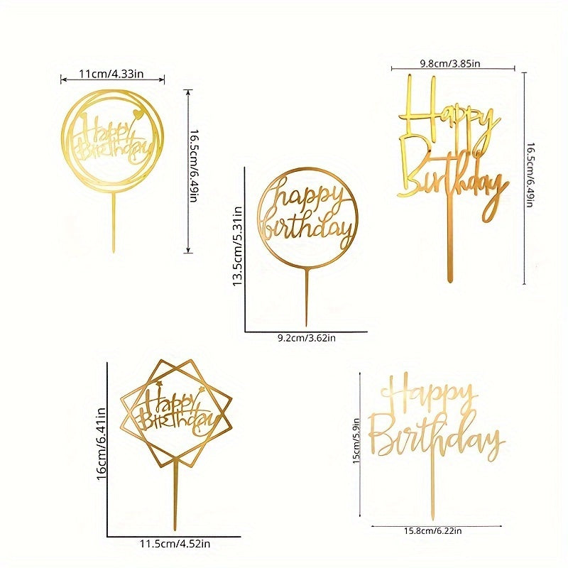 Set of 10 Birthday Cake Card Inserts with Random Mirror Golden Happy Birthday Cake Cupcake Toppers - Perfect for Adding a Festive Touch to Birthday Parties, Holiday Celebrations, and More! Great for Decorating Desserts, Cakes, and Baked Goods - A