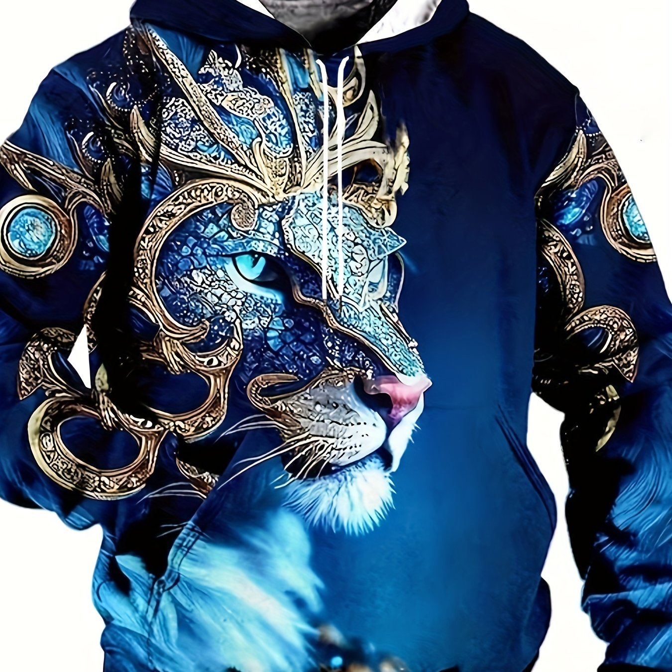 Oversized tiger print hooded sweatshirt for plus size men. Great for autumn/winter.