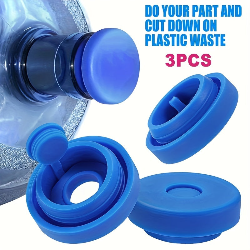 Pack of 3 Universal Silicone Water Bottle Caps, Leak-Proof Lid for Water Dispenser, Reusable, Food-Safe, and Dust-Preventing Seal for Containers ranging from 18.93 L to 189.27 L.