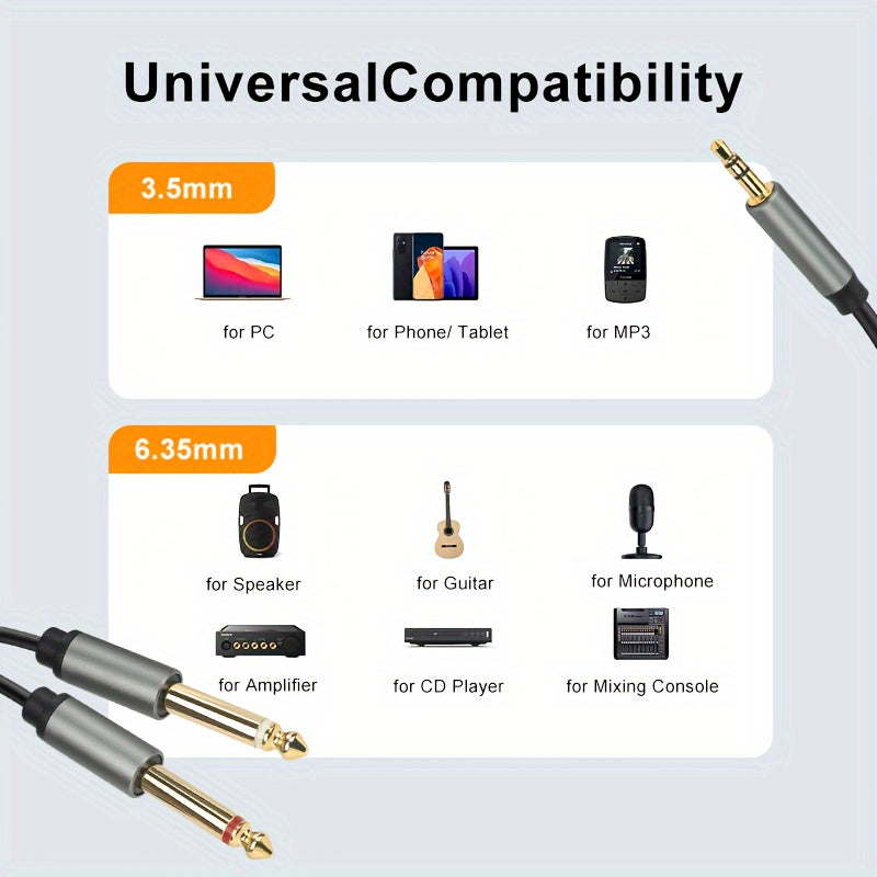 3.5mm to 6.35mm audio cables for high-fidelity sound quality. Compatible with PC, phone, tablet, MP3, speaker, guitar, microphone, amplifier, and CD player. Eid Al-Adha Mubarak.