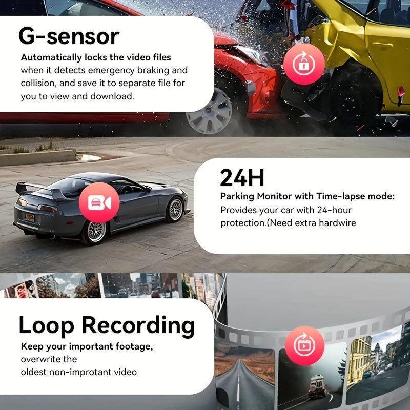 4 Channel Vehicle Camera with 1080P Car DVR Video Recorder for Driving Dash Cam. Features 1080P front and 720P left/right rear night vision, loop recording, and 24H parking monitor.