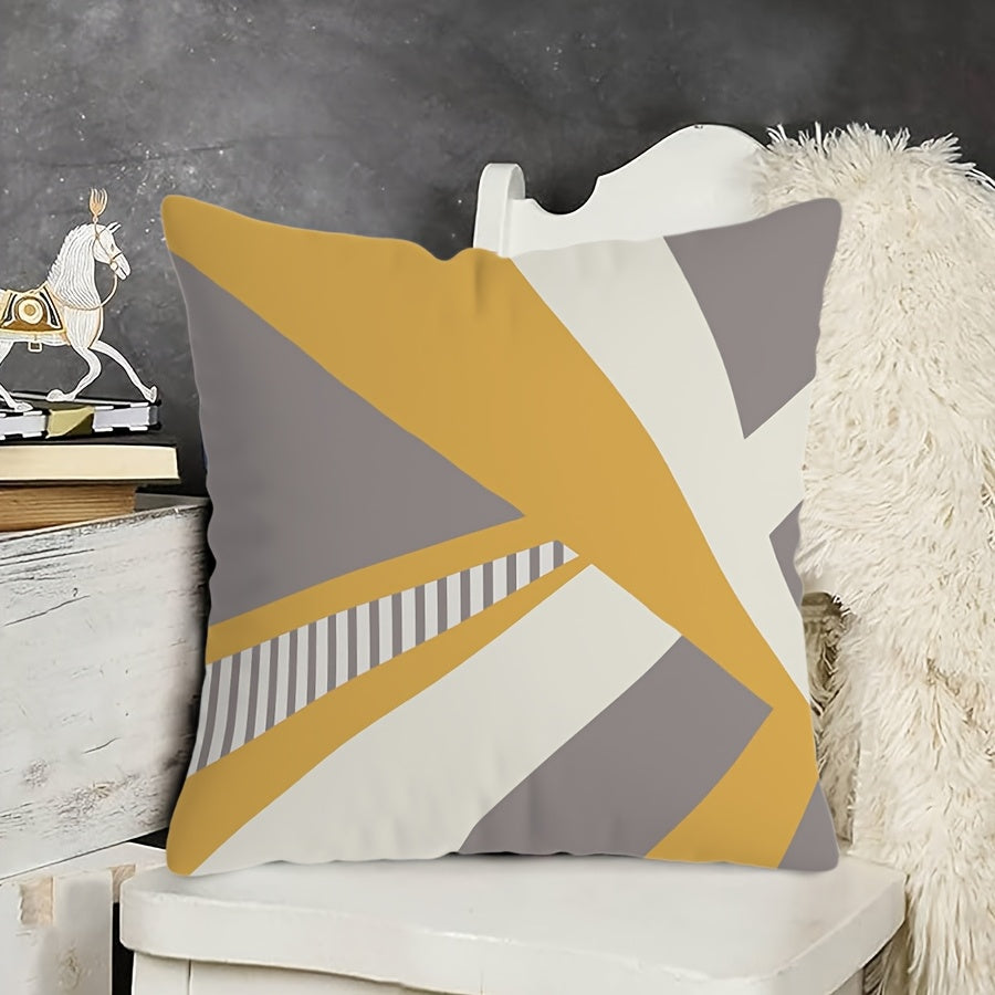 Boho Chic Throw Pillow Cover - Vibrant Yellow & Gray Geometric Design, 44.96x44.96 cm, Made of Polyester with Zip Closure - Perfect for Sofa, Bedroom, Office, or Farmhouse Decor. Easy to clean in the washing machine. Insert not included.