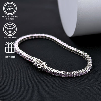 This fashionable pink sparkling Moissanite bracelet, made of S925 silver, is a luxurious and elegant piece weighing 9.6G. It makes for a classic gift for a loved one or family member.