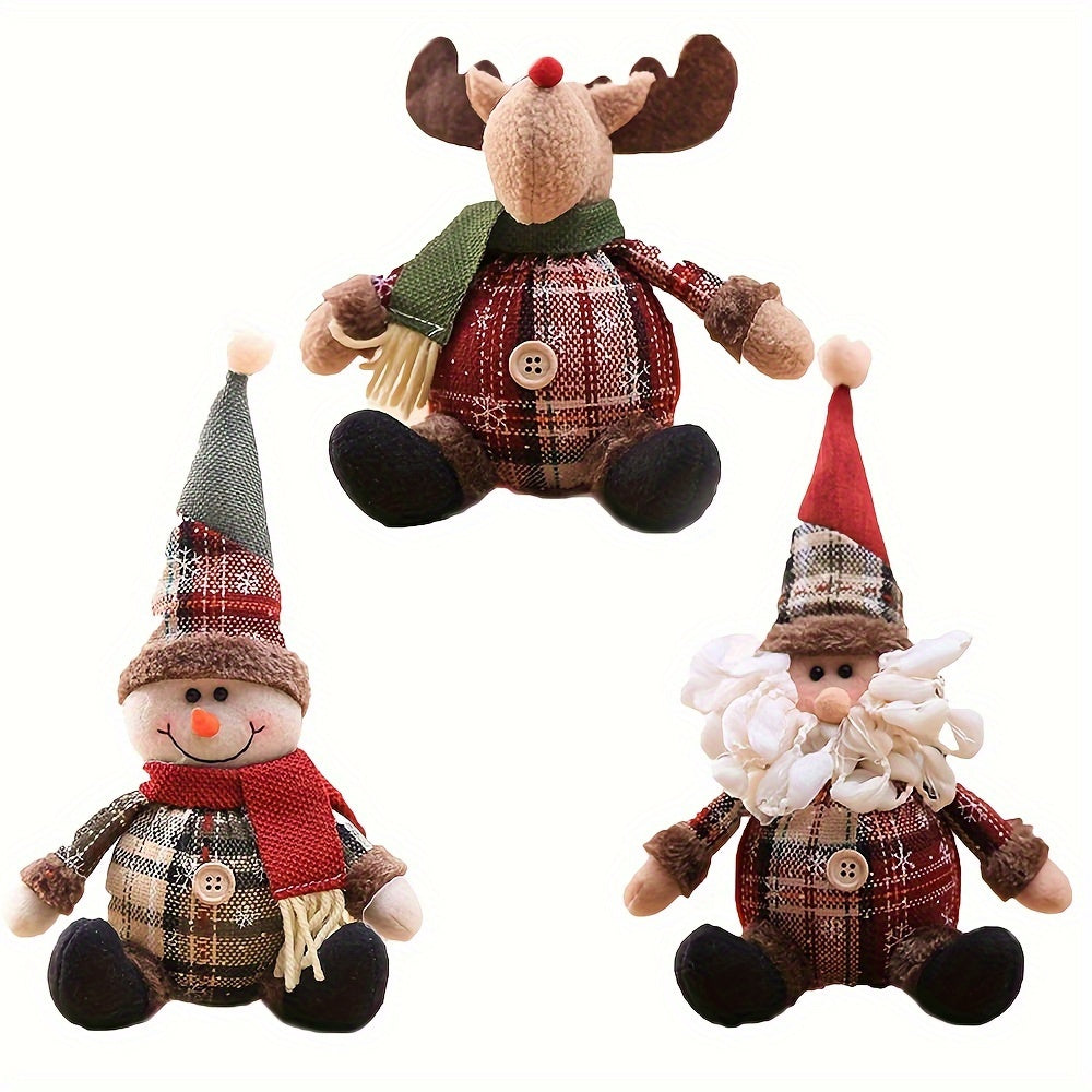 Festive Christmas Doll Pendant with Santa Claus and Reindeer plush ornaments, ideal for holiday home decor and Xmas trees.