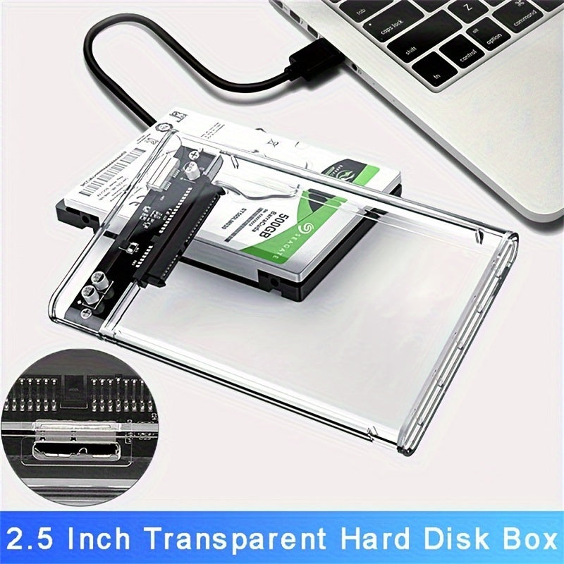 Transparent USB 3.0 external hard drive enclosure with cable, SATA to USB 3.0 UASP, 5Gbps transfer speed, tool-free installation, portable HDD case for PC & laptop, clear mobile storage