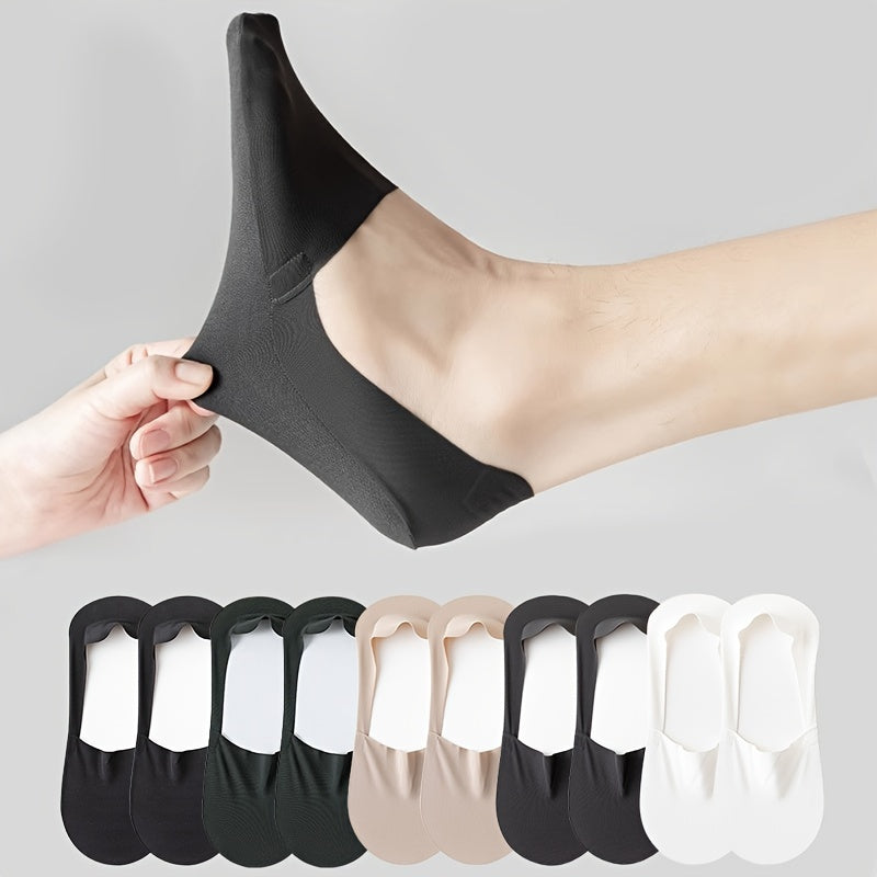 10 pairs of men's solid color ultra thin and mesh no show socks, comfy, breathable, casual, soft, elastic socks for spring and summer.