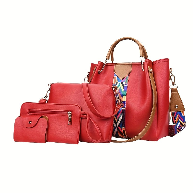 European and American fashion set with four bags in one: handbag, shoulder bag, crossbody bag, and bucket bag.