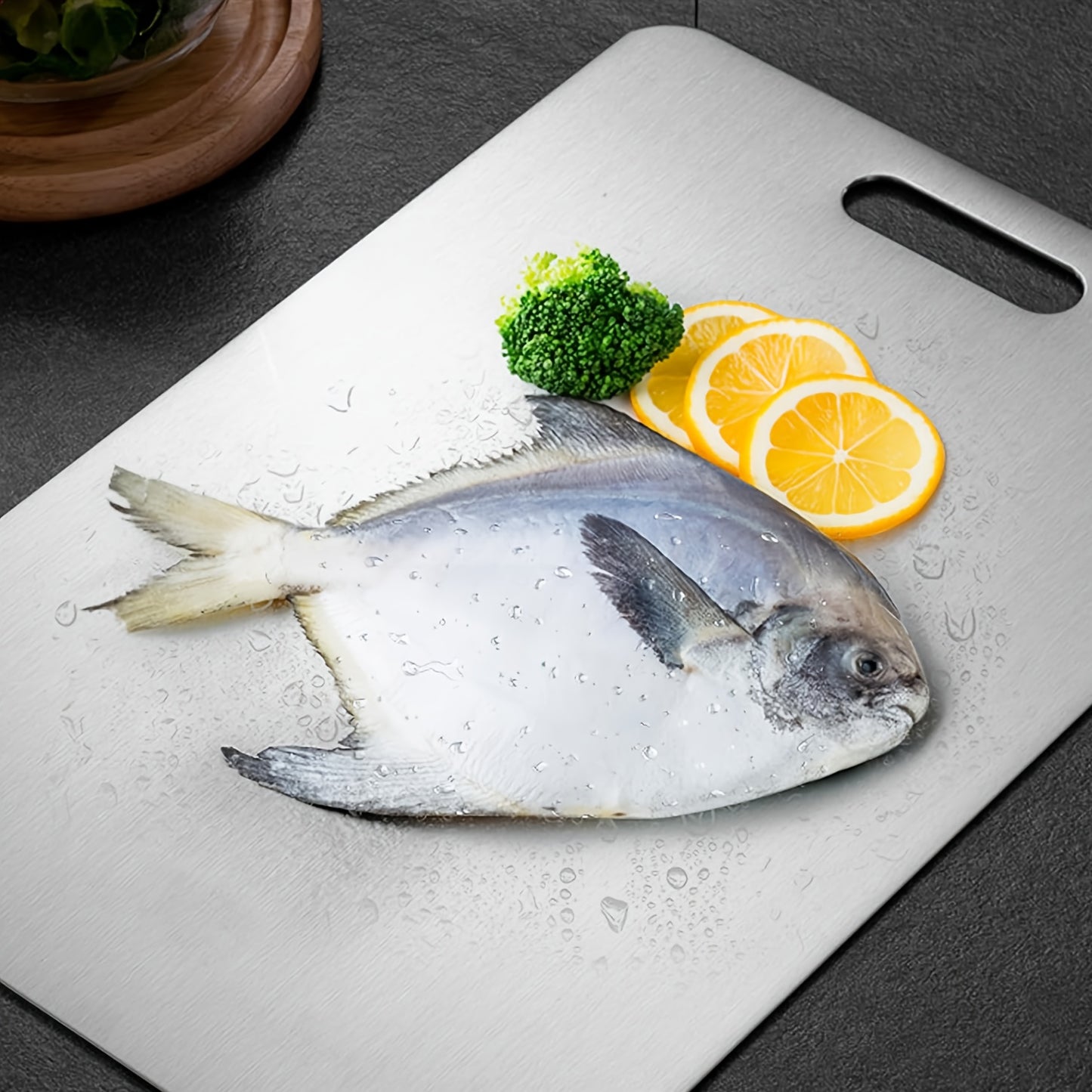 3-piece stainless steel kitchen board set for slicing fruits, vegetables, meat, and bread. Durable, easy to clean, and food-safe.