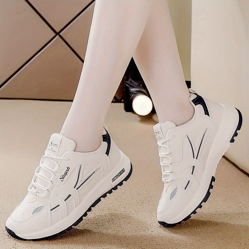 Women's casual lace-up sneakers, lightweight all-season low top shoes with solid color design. Non-slip waterproof durable fashion sports flats, hand washable with rubber sole and fabric