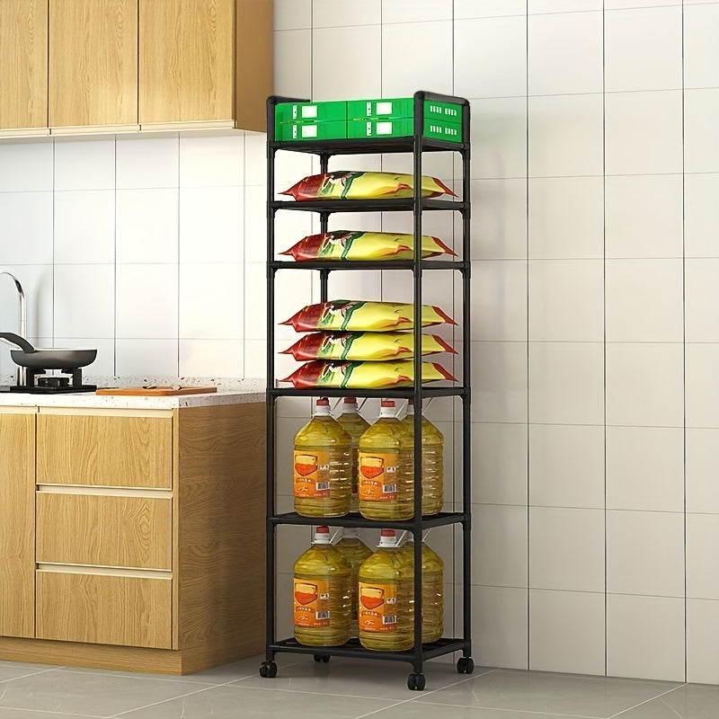 Kitchen Storage Rack with Wheels - Easy to Assemble, Space-Saving Storage Solution for Kitchen, Bathroom, and Living Room - Strong and Sturdy Metal Design with 6 Tiers