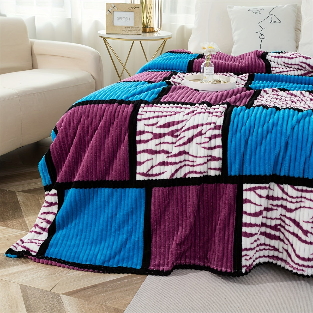 Soft and luxurious, this Color Block Faux Rabbit Fur Bed Blanket adds a cozy touch to any room in your home. Perfect for keeping warm on chilly nights, this stylish throw blanket is perfect for beds, sofas, and couches.