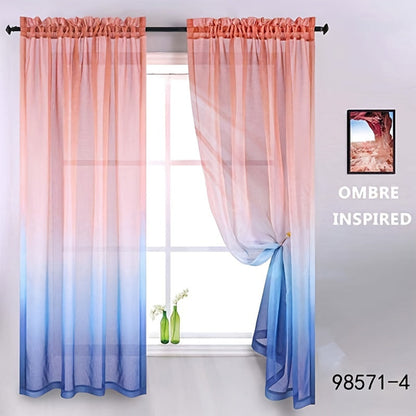 Elegant home decor - 1pc of gradient sheer curtains featuring top & bottom two-tone design in wear rod style.