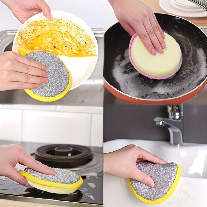 Pack of 12 nylon cleaning sponges, square dishcloths, non-textile scouring pads, and antibacterial washable kitchen cleaning brushes in a minimalist style for sink and stove. Kitchen supplies tools included.