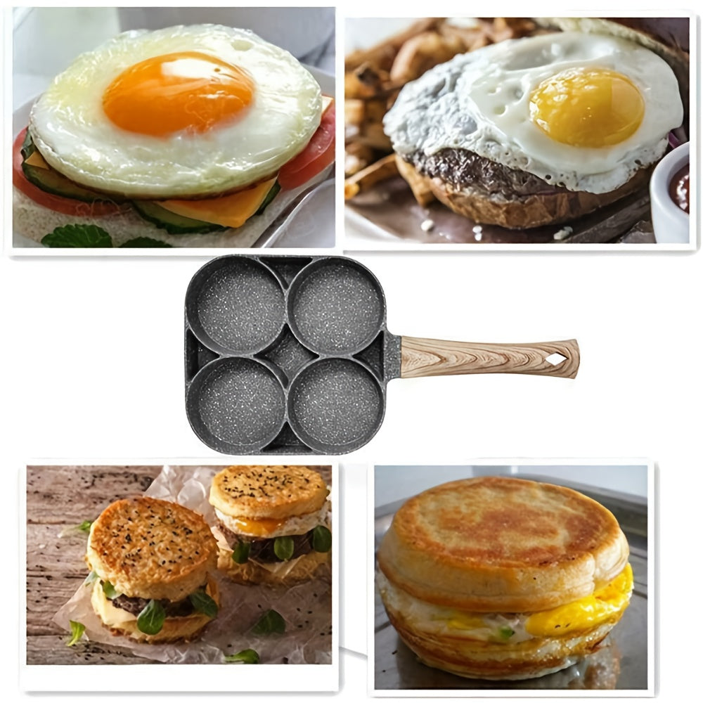 Non-stick frying pan with wooden handle, ideal for making eggs and burgers on induction cookers and gas stoves. Great for a variety of dishes!