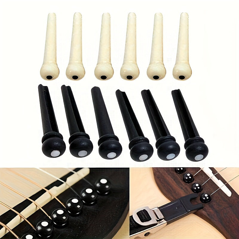 6-string acoustic guitar set with enhanced sound quality, easy maintenance, includes saddle, nut, and bridge pins in black & white, portable design for on-the-go repairs.