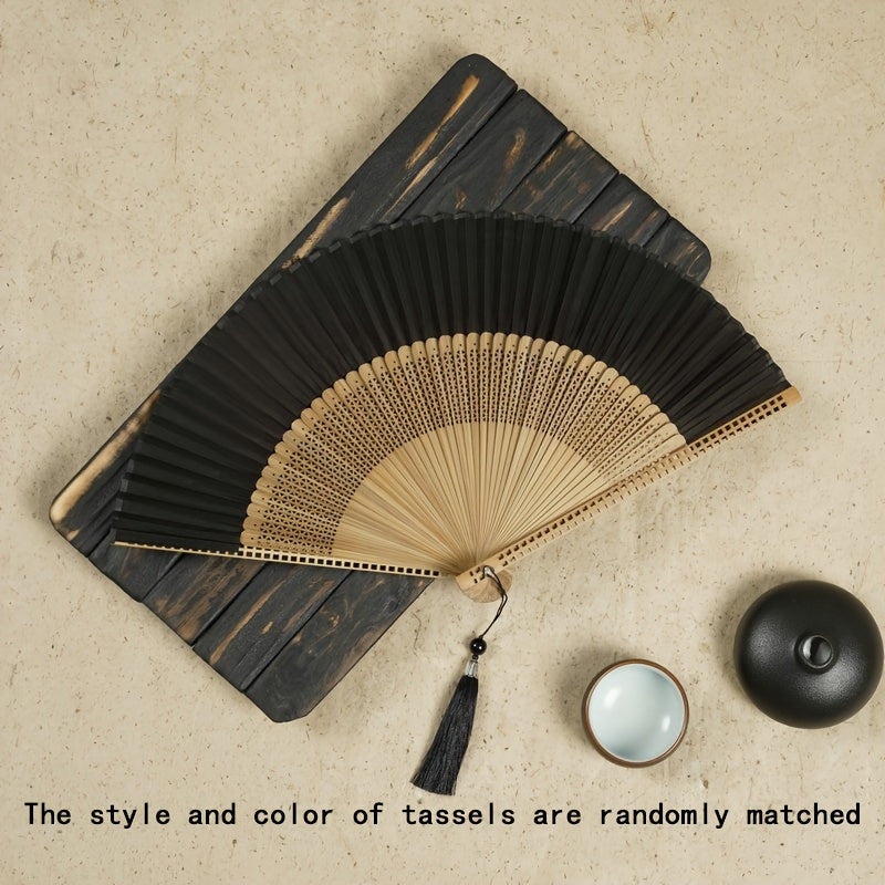 Handy Foldable Fan with Tassel for Outdoor Travel, Dancing Performances, Cheongsam Dressing, and Photo Props