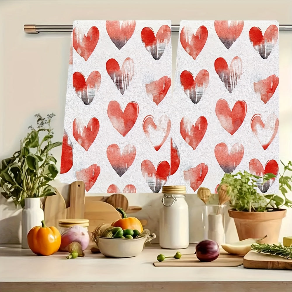 Get ready for Valentine's Day with these 2pcs Ultra Soft Kitchen Towels featuring Heart and Animal Print designs. Made of highly absorbent polyester, these dish hand towels are machine washable and measure 40.64x60.96 cm. Perfect for adding a festive