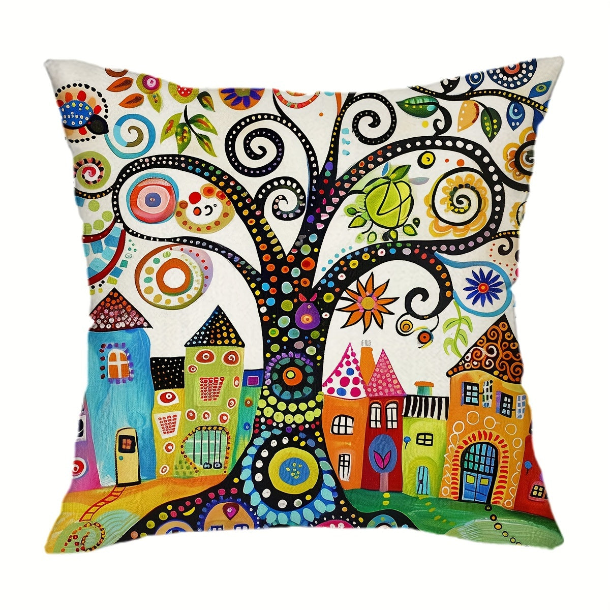 Whimsical Tree Throw Pillow Cover, 1pc, Traditional Style, Zipper Closure, Hand Wash Only, Woven Polyester, Decorative Cushion for Different Rooms, Sizes Available: 29.97cm*50.04cm, 44.96cm*44.96cm - No Insert