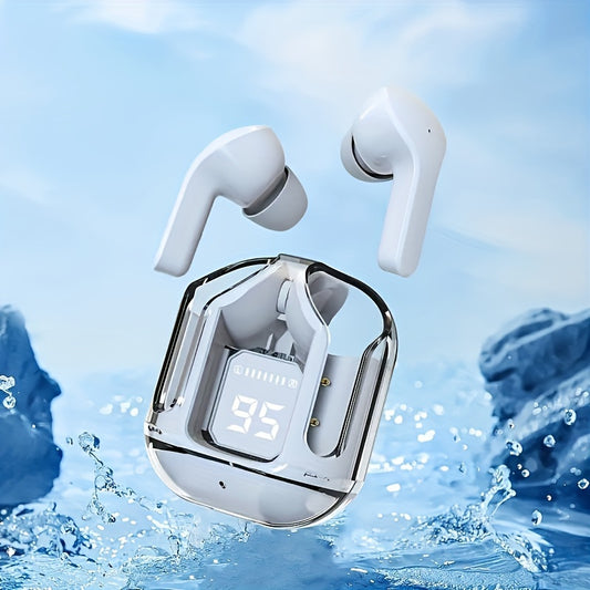 New Fashion Transparent TWS Wireless Earbuds with Touch Control, LED Display, and 8D Dolby Audio for all smartphones. Ideal for gaming, music, sports, and business.