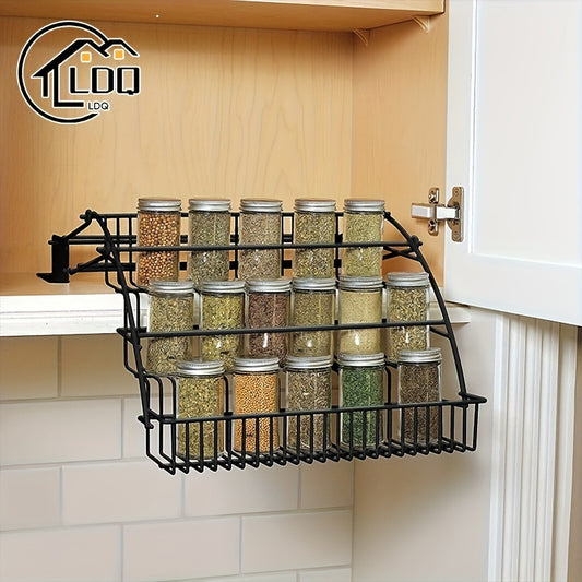 LDQ 3-Tier Pull-Down Spice Rack - Space-saving kitchen organizer for spice jars, easy-access metal storage shelf with retractable design