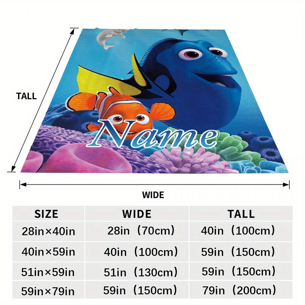 Personalized Finding Nemo Flannel Blanket - Soft and Cozy Throw with Dory and Marlin Print - Custom Name Option, Perfect for Bed, Sofa, Camping, Car Rides, and Movie Nights - Ideal Gift for Valentine's Day & New Year Celebration