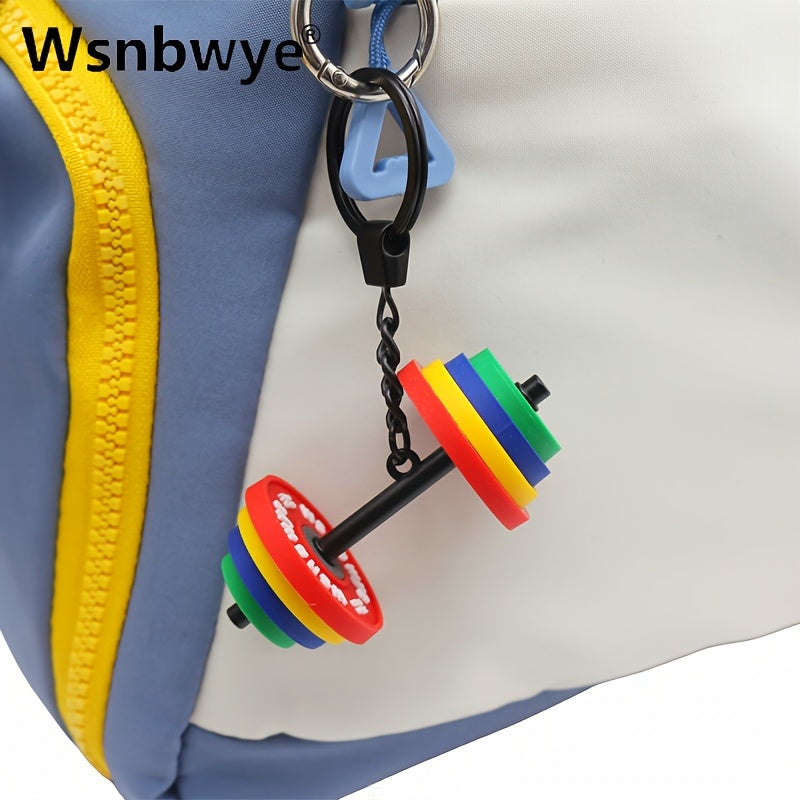 Get yourself the trendy Wsnbwye Sporty Rubber Barbell Keychain! This colorful dumbbell keyring is perfect for anyone, made of PVC material with a non-plated and PU coated finish. It's non-braided and creatively designed as a fitness accessory, featuring