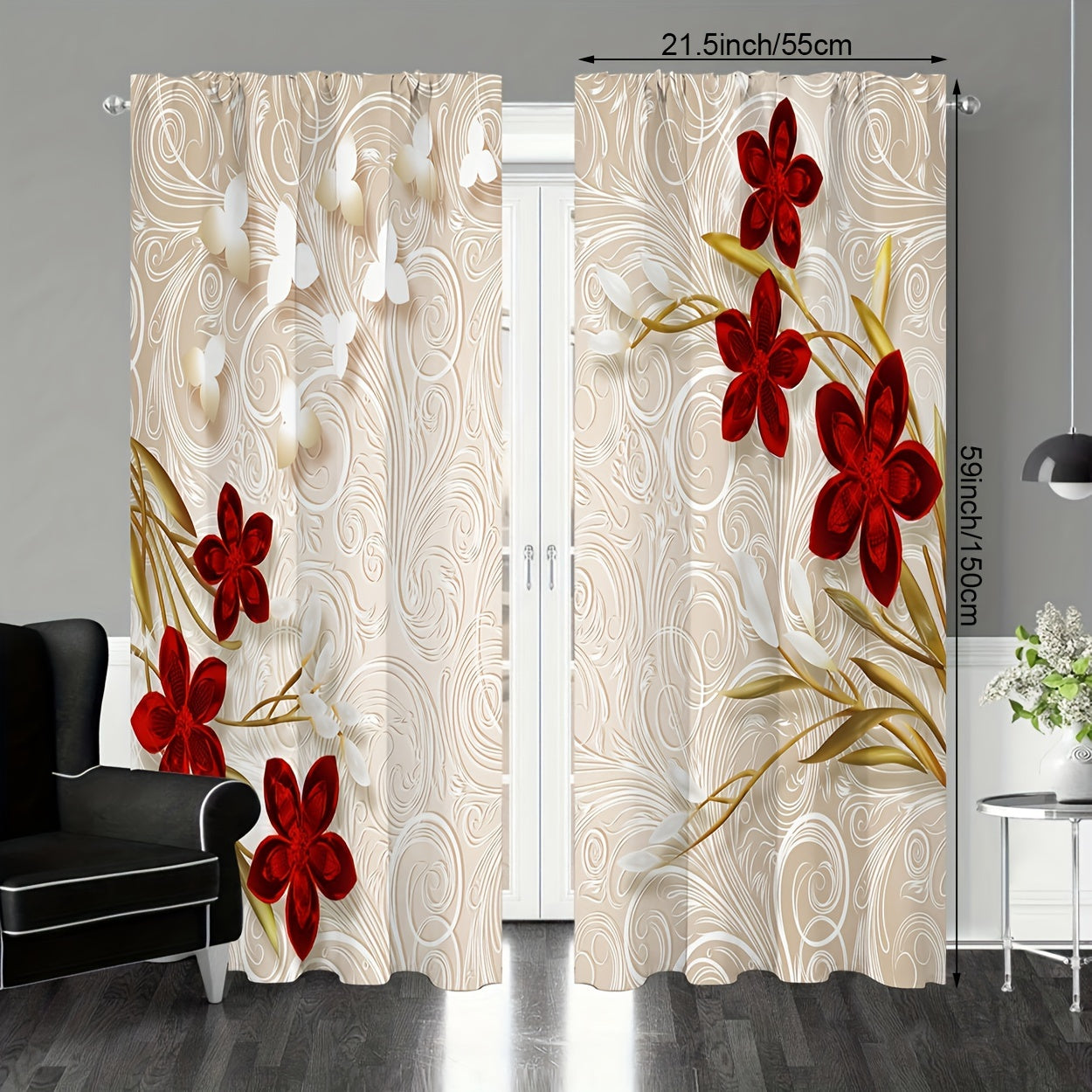 Two pieces of floral printed curtains with rod pocket design for windows, perfect for bedroom or living room window treatments and home decoration. Enhance the room decor with these beautiful drapes.