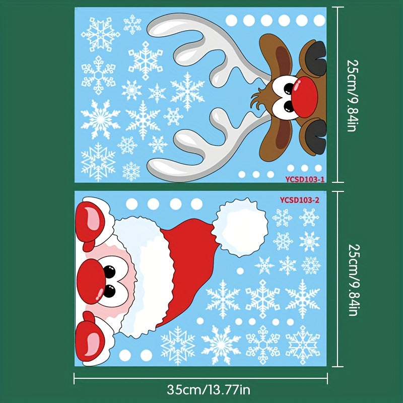 Decorate your holiday home with these festive Christmas Window Clings! The set includes snowflake, Santa, and reindeer decals measuring 24.99cm x 45.01cm. Made of electrostatic PVC, these stickers will add a winter wonderland touch to your Christmas