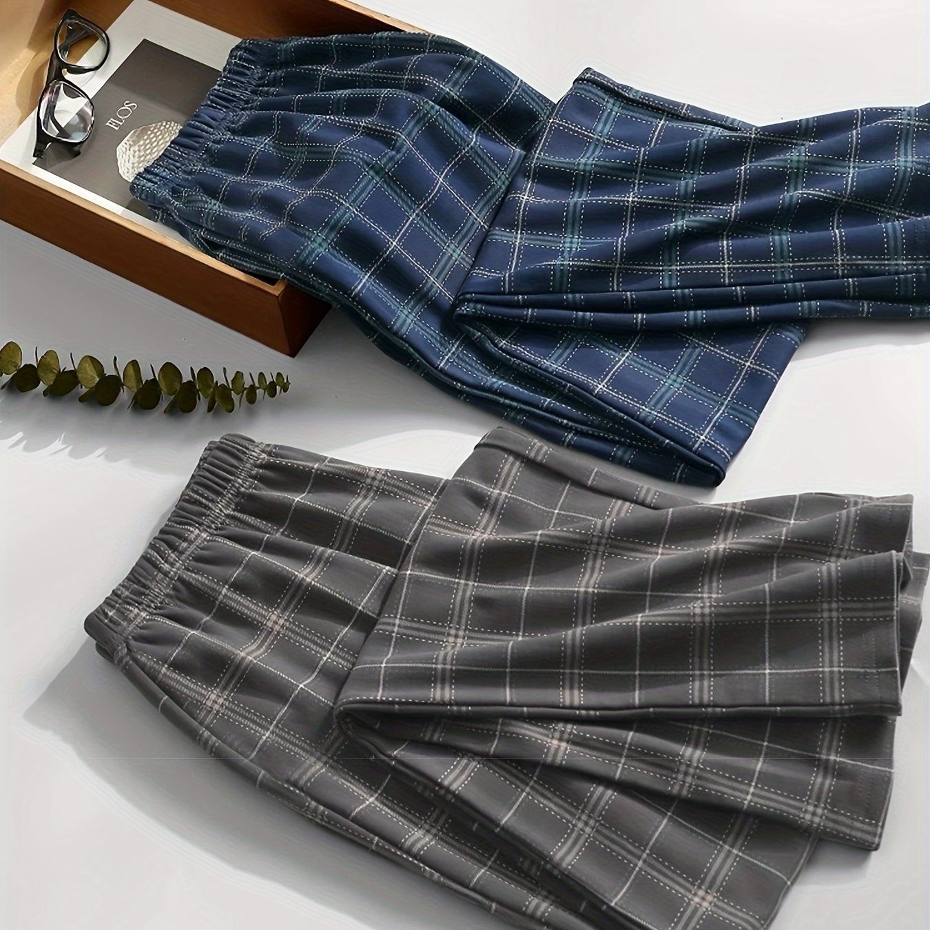 2 Cozy Plaid Lounge Pants for Men - Ultra-Soft with Stretchy Waistband, Relaxed Fit for Ultimate Comfort