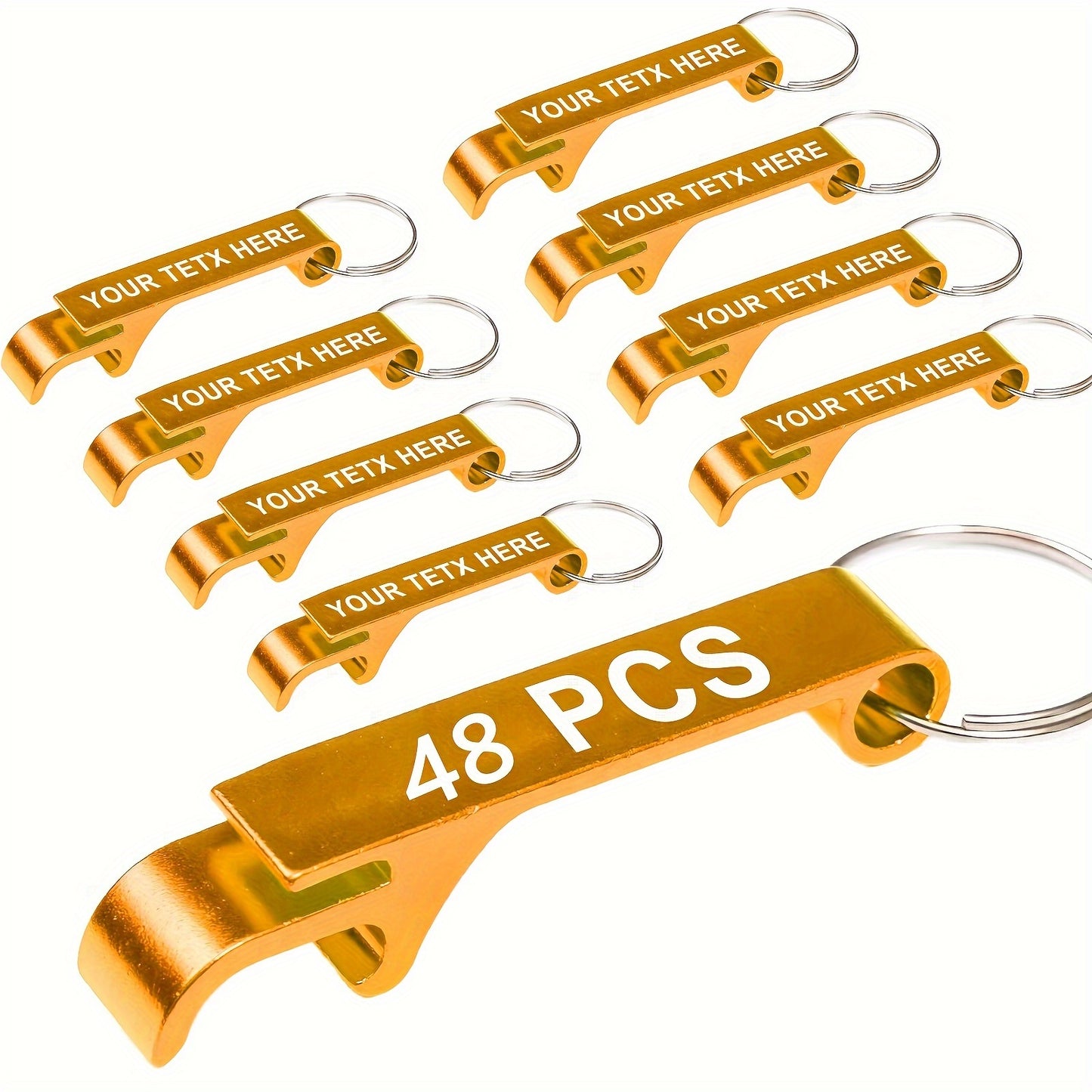 48 Custom Engraved Bottle Opener Keychains for Weddings, Birthdays, Holidays - Multi-Color Aluminum