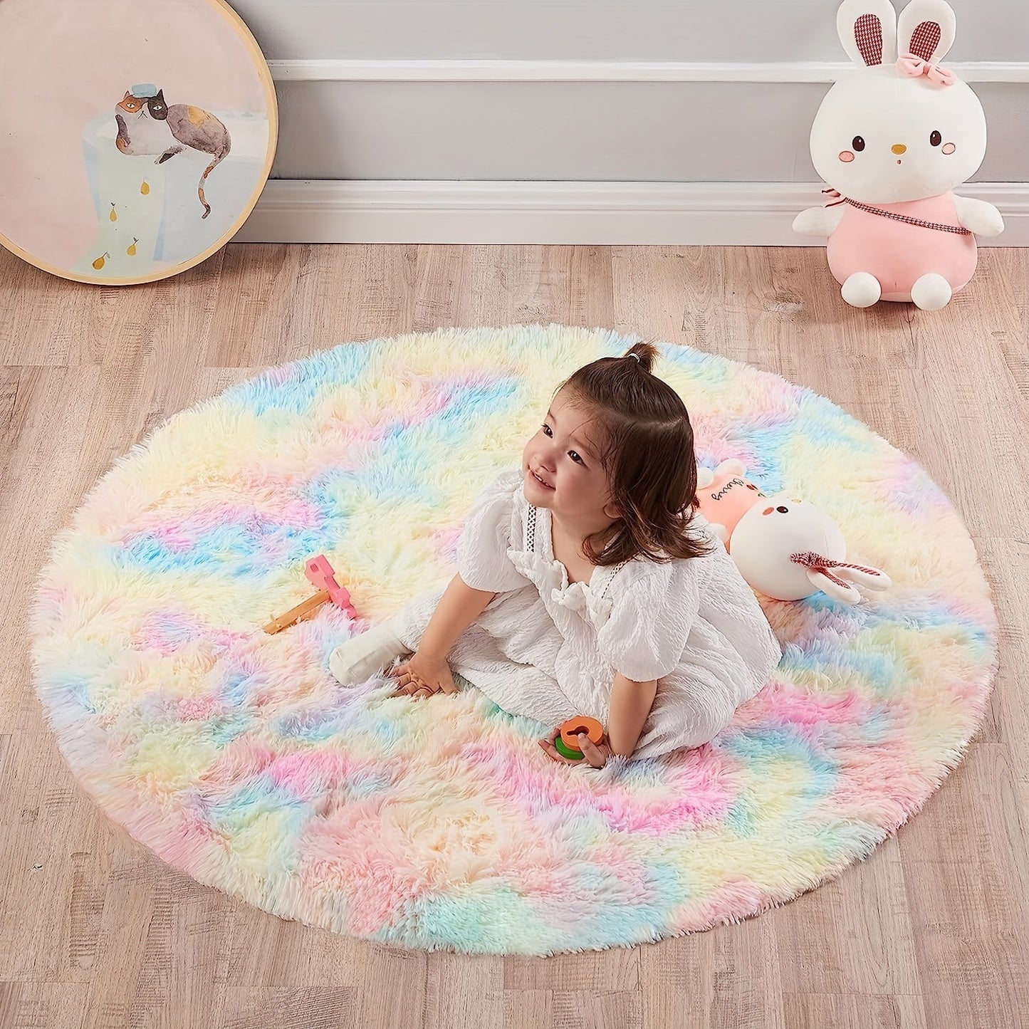 Round Large Ultra Soft Plush Rug - Non-slip and Waterproof Shaggy Throw Rug for Living Room, Bedroom, Nursery, Game Room, and Dormitory. Perfect Teenage Room Decoration - Room Decor (10.16cmX10.16cm)