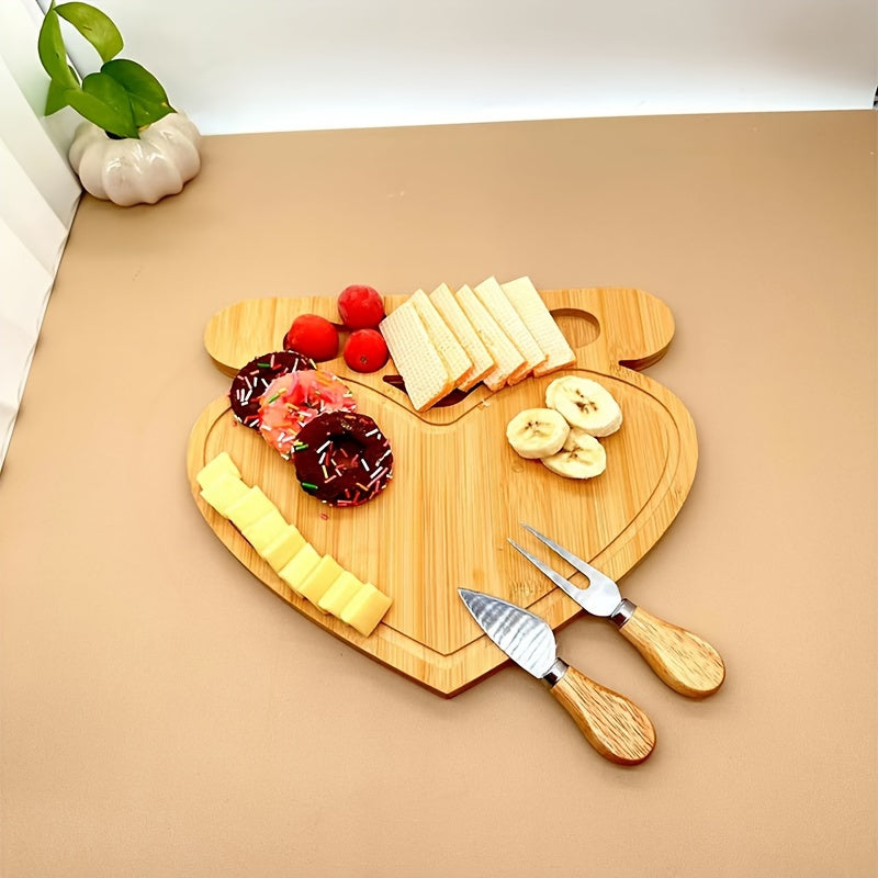 Premium bamboo cutting board and cheese cutter set for slicing fruits, cheese, and butter - Great gift for Father's Day and Mother's Day.