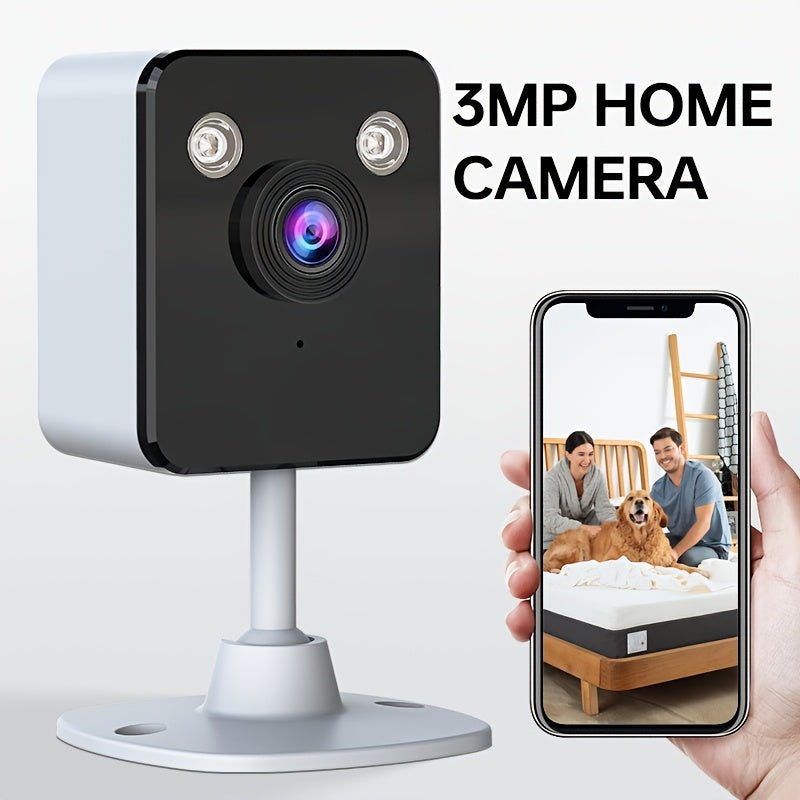 Wireless Home Security Camera with AI Detection, Night Vision, and Video/Audio Indoor Surveillance. USB Powered. Made of ABS Material. Wi-Fi Enabled. SD/Cloud Storage Option. Ideal for Monitoring Elderly or Pets - No Batteries Required.