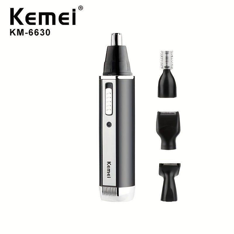 KEMEI 4-in-1 grooming kit for men, USB rechargeable, ABS material, suitable for ear, nose, eyebrow, and beard trimming.