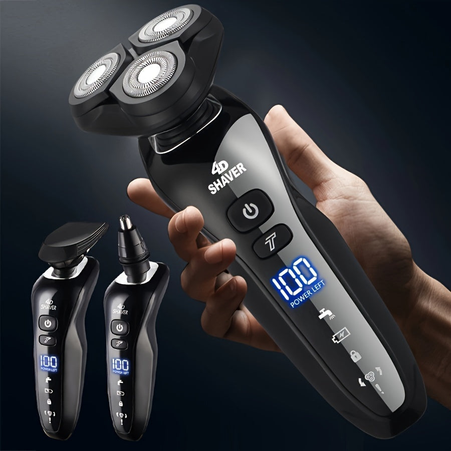 Men's 3-in-1 electric shaver set with rotary shaver, wet & dry shaving, USB charging, lithium battery, great Father's Day gift.