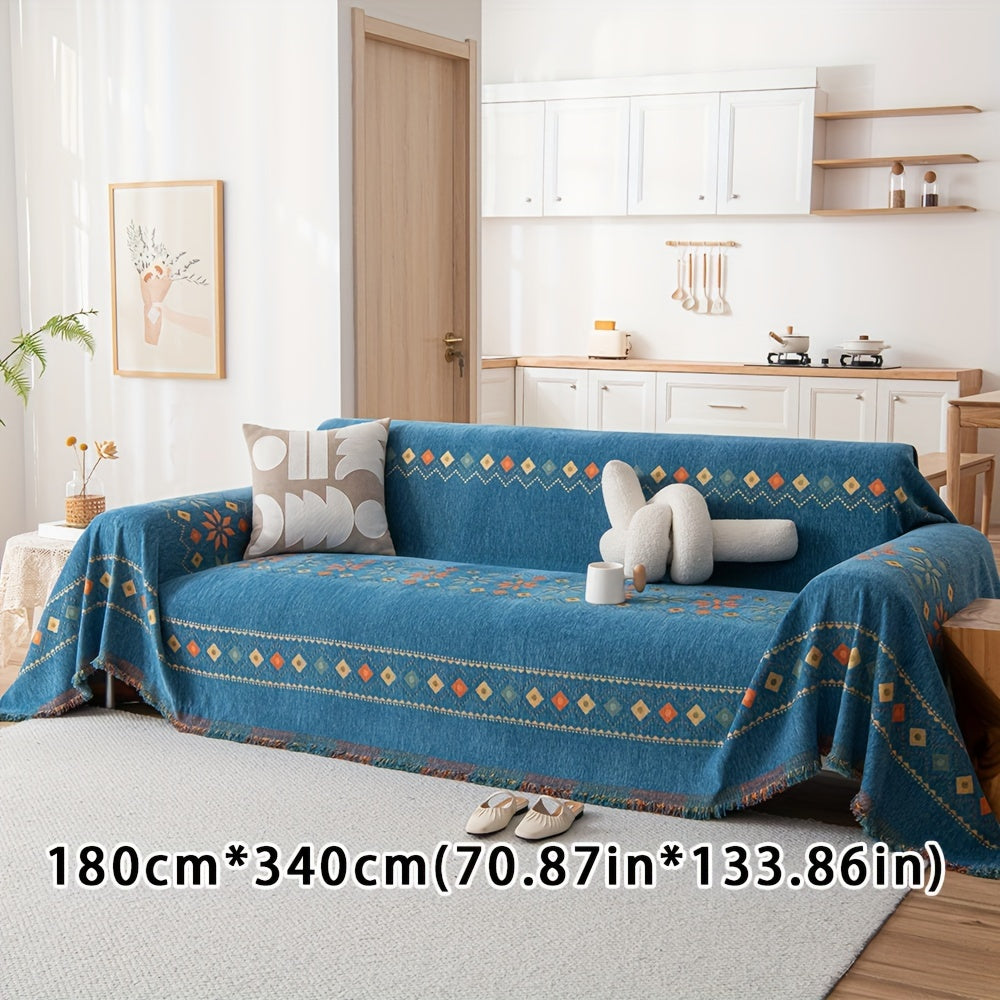 Thick Chenille Boho Sofa Throw Blanket with Pet Protection & Non-slip Design for Home Decoration.