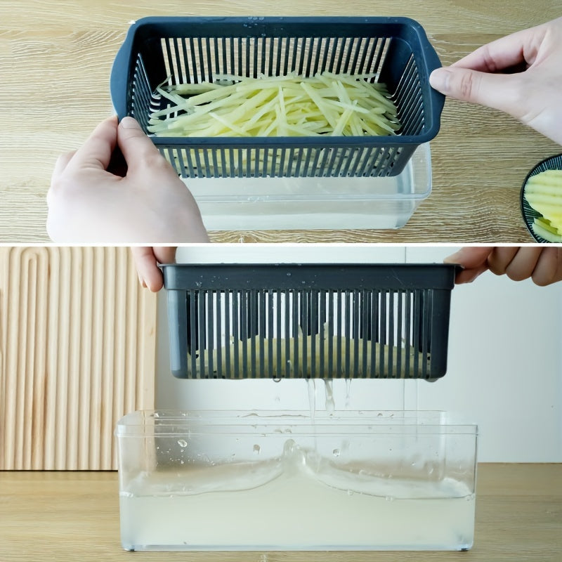 The Multifunctional Vegetable & Fruit Slicer Set includes 16 pieces and is a manual food processor with interchangeable blades. It also comes with a container and is perfect for slicing onions, potatoes, and more. This essential kitchen gadget is