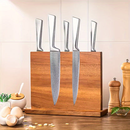 Thickened and Enlarged Acacia Wood Double-Sided Magnetic Knife Holder for Kitchen Knives and Scissors, Non-Food Contact Log Organizer, Perfect for Holiday Gifting.